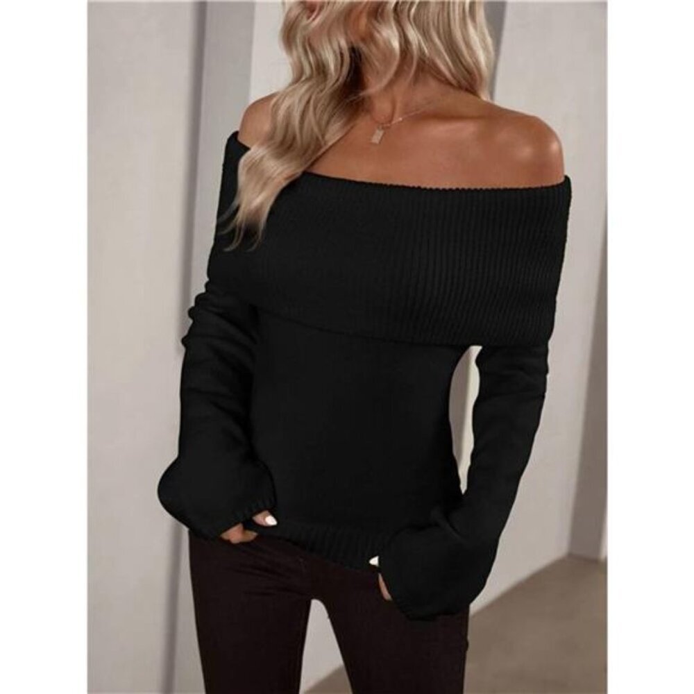 Off-Shoulder Ribbed Knit Sweater - Picture 7 of 10